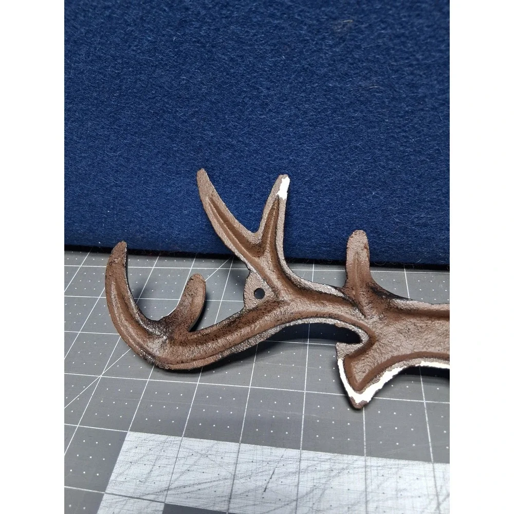 Unbranded Antler Wall Rack Brown Cast Iron Rustic Lodge Deer Horn Hooks